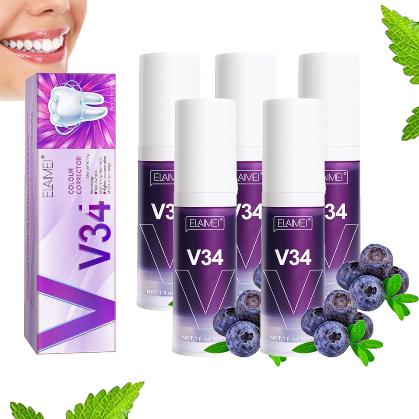 V34 Whitening Toothpaste,Purple Toothpaste for Teeth Whitening,Toothpaste Whitening,Teeth Whitening Toothpaste,Remove Stains,Improves Teeth Brightness and Reduce Yellowing Pkeoh