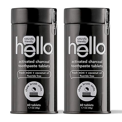 hello Activated Charcoal Whitening Toothpaste Tablets, with Delicious Farm Fresh Mint and Fluoride Free, 120 Count Total (Pack of 2) Hello