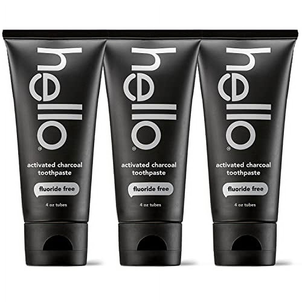 Hello Activated Charcoal Toothpaste, Fluoride Free with Activated Charcoal, Teeth Whitening Toothpaste with Fresh Mint and Coconut Oil, No SLS, Vegan, Gluten Free, 3 Pack, 4 OZ Tubes Hello