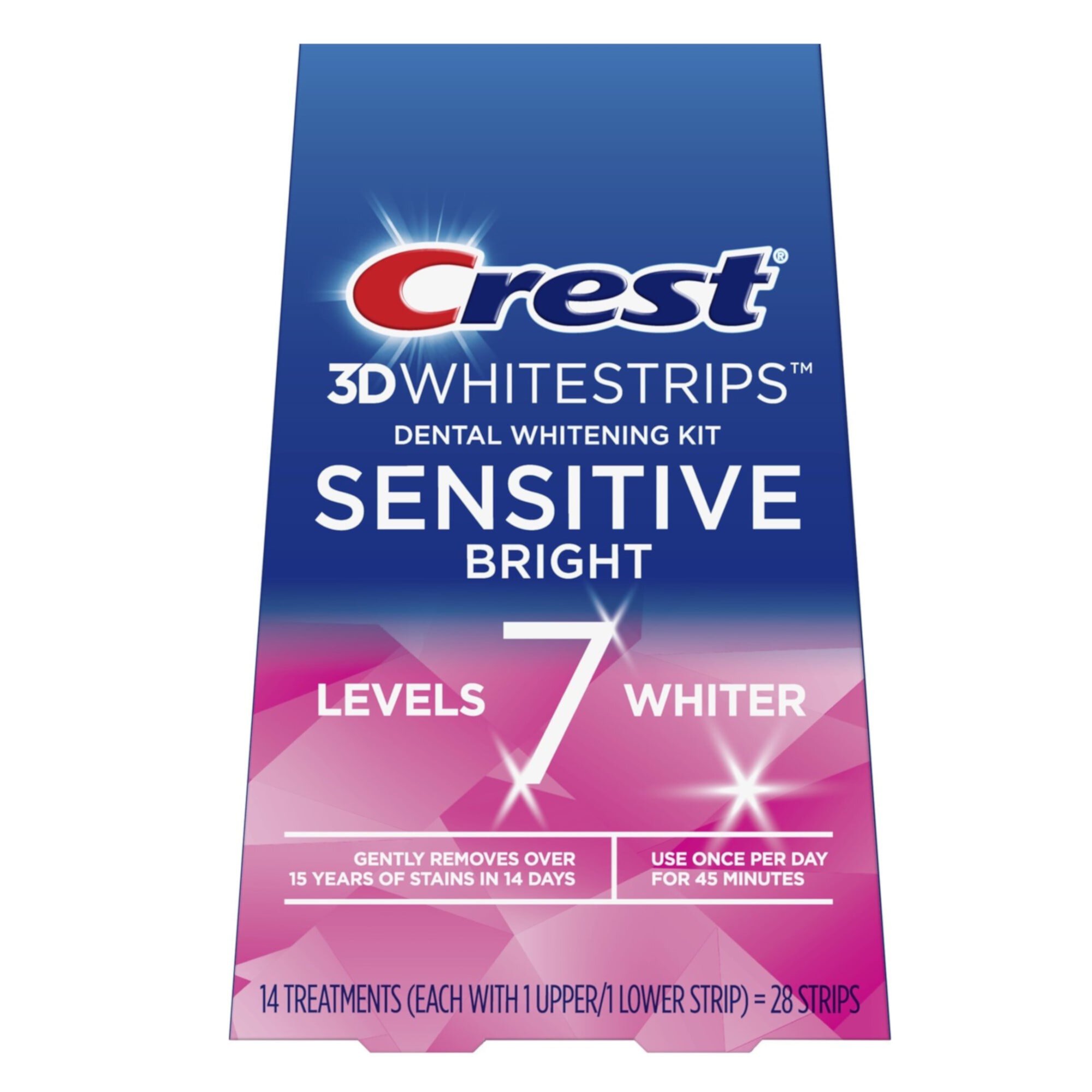 Crest Dental Whitening Kit 3D Whitestrips Sensitive Bright 14 Treatments Level 7 Whiter 28 strips *EN Crest