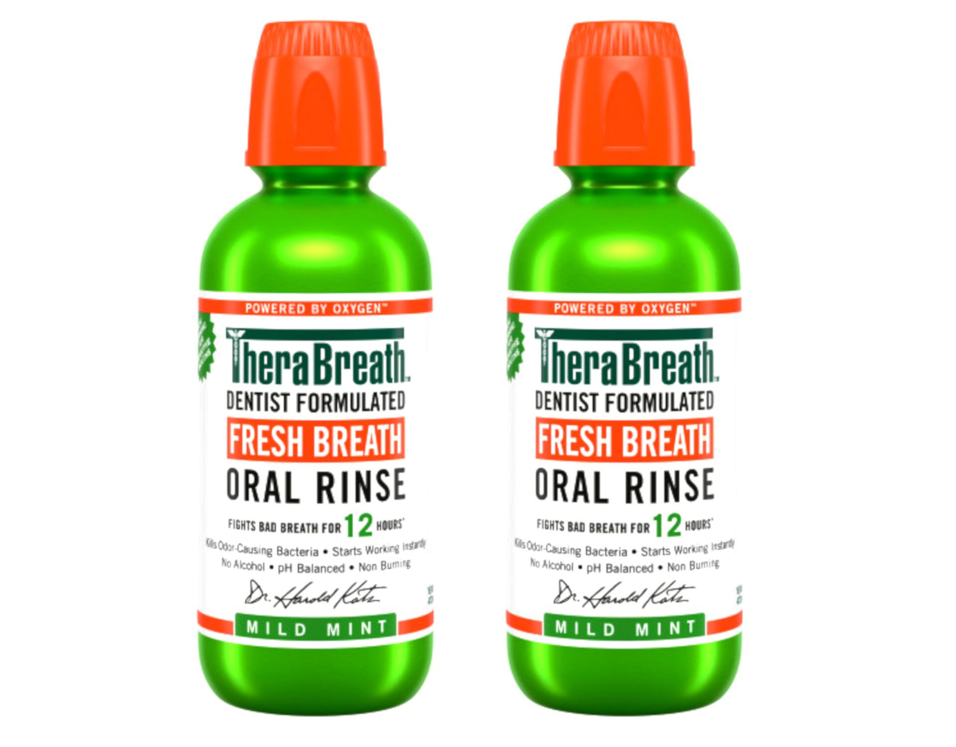 TheraBreath Fresh Breath Mouthwash, Mild Mint, Alcohol-Free, 16 fl oz - 2 Pack TheraBreath