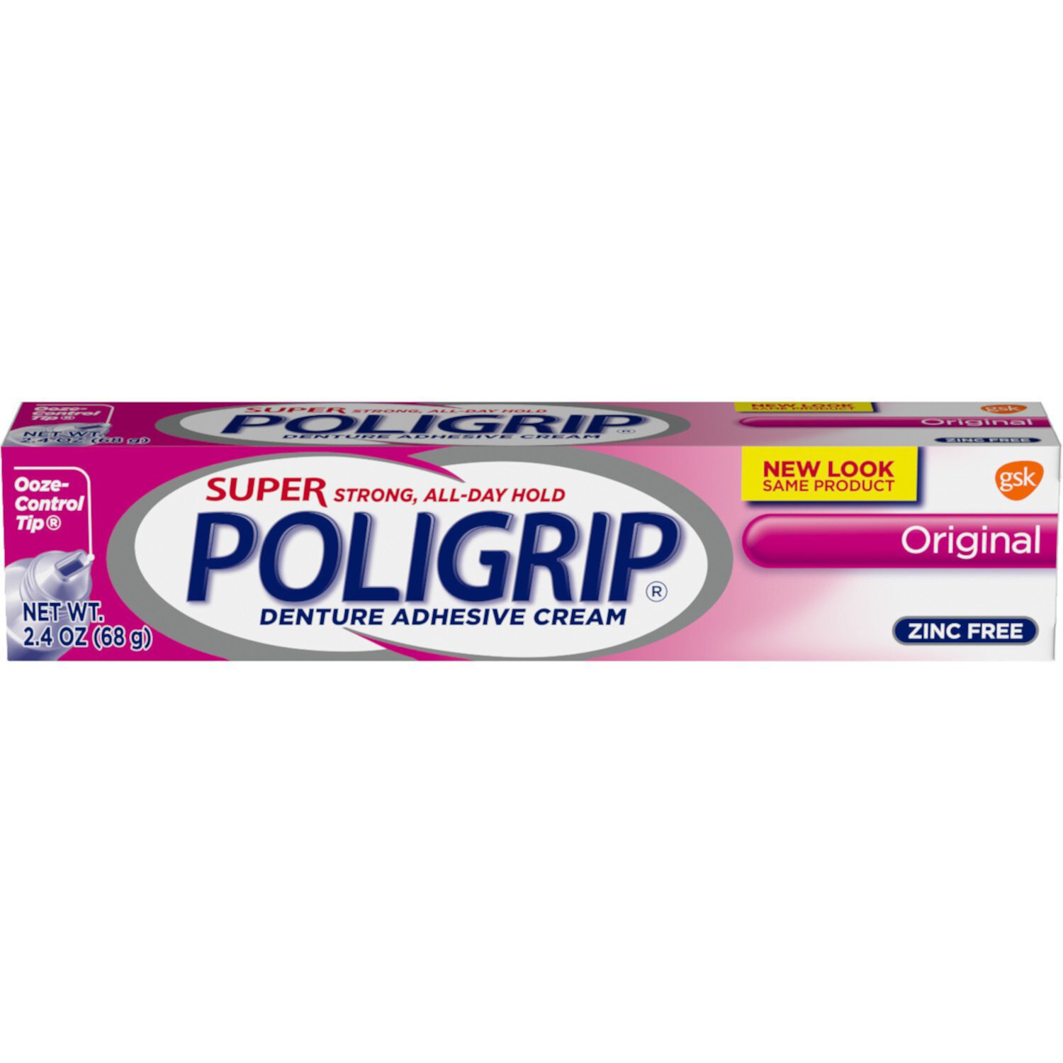 Super Poligrip Original Formula Zinc Free Denture and Partials Adhesive Cream, 2.4 Ounce Super Poligrip