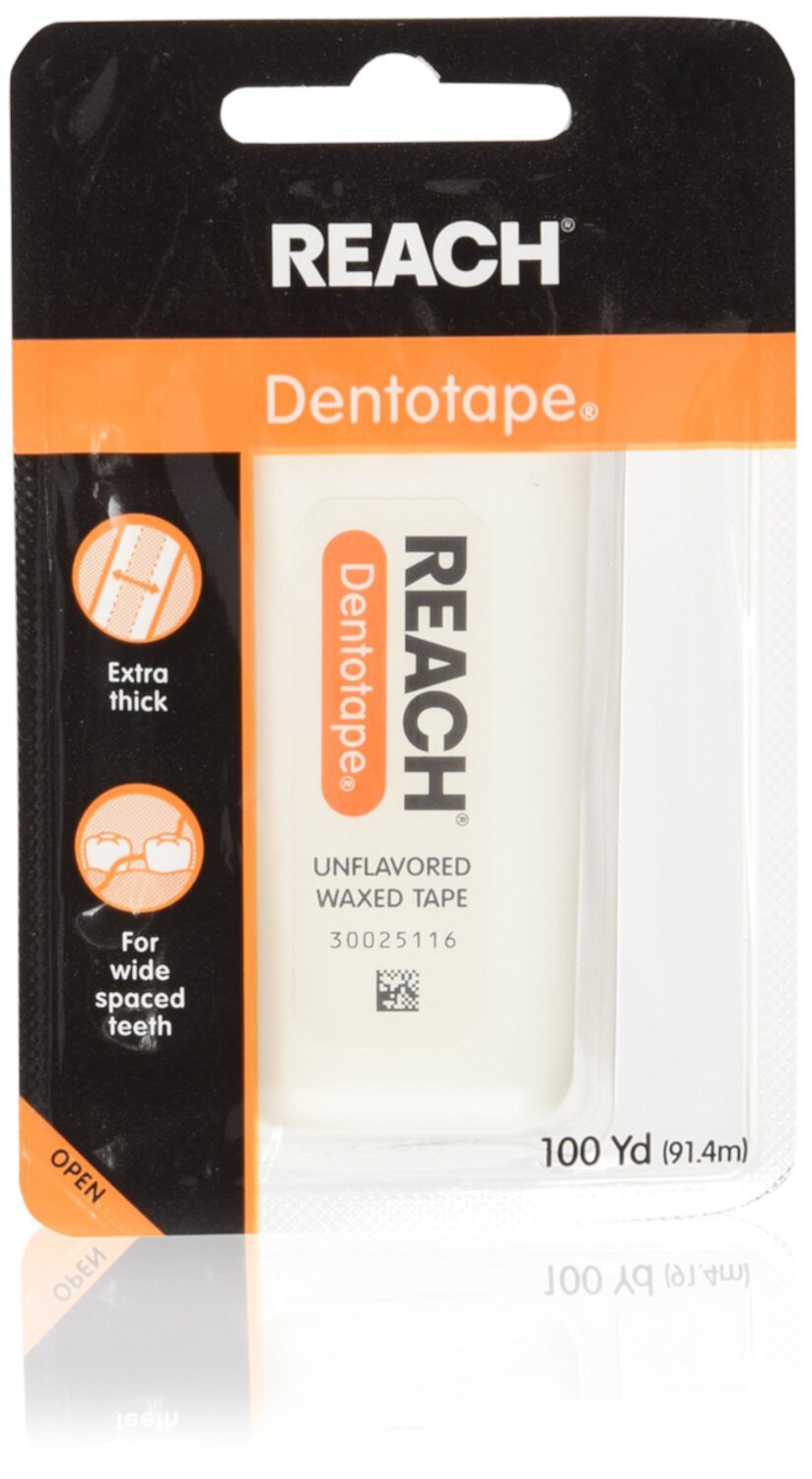 8 PACK Reach Dentotape Unflavored Extra Thick Waxed Tape 100 Yards. Dental Floss Reach