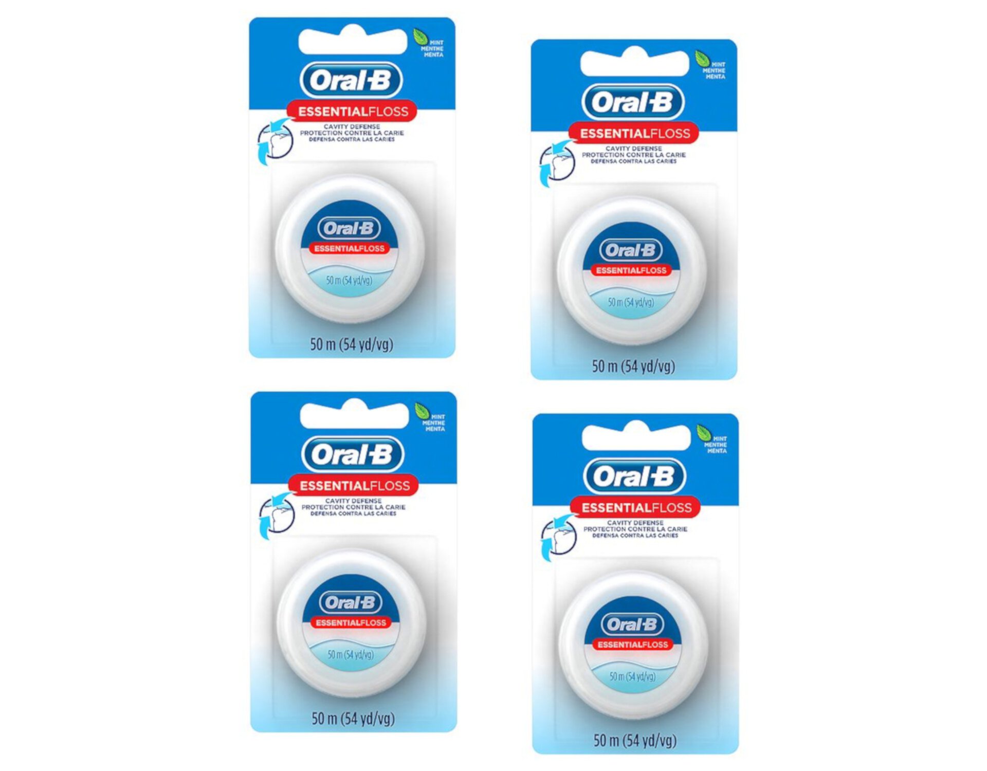 4 Pack Oral B Essential Dental Floss Waxed Mint Flavour 50m/54yd Each Oral-B