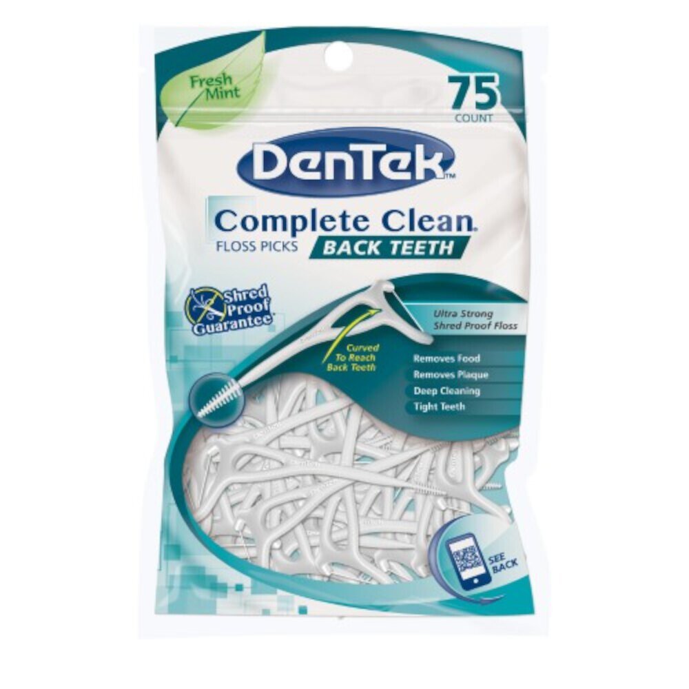 DenTek Complete Clean, Fresh Mint, Easy Reach Angled Floss Picks, No Break & No Shred Floss, 75 Each (Pack of 10) DenTek