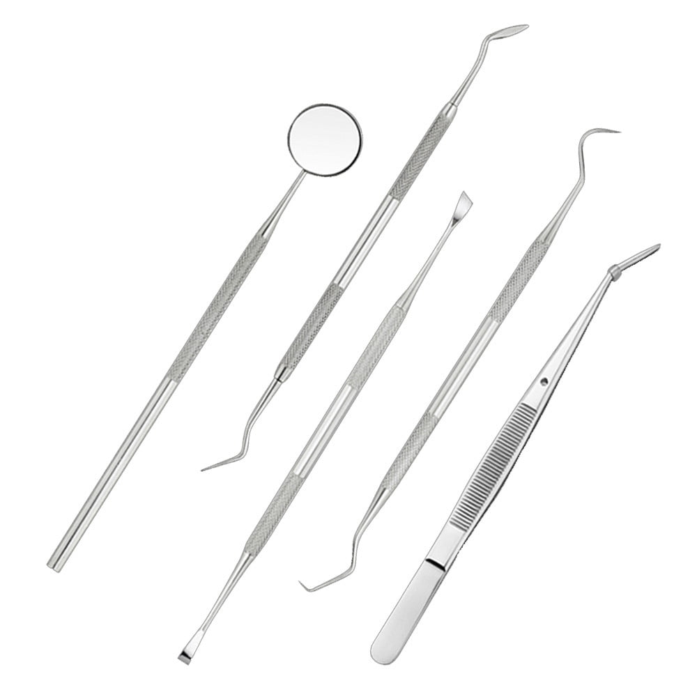 Fridja 5pcs Stainless Steel Dental Hygiene Kit Tooth Scraper Probe Tweezers Tool Fridja