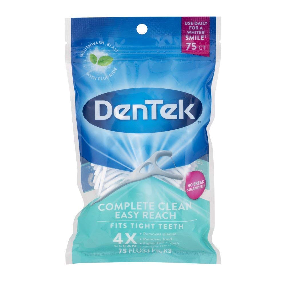 4 Pack - DenTek Complete Clean Mouthwash Blast Angled Floss Picks 75 Each DenTek