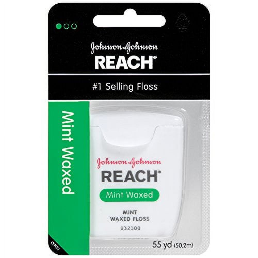 6 Pack Johnson & Johnson REACH Dental Floss Mint Waxed Floss 55 Yards Each Reach