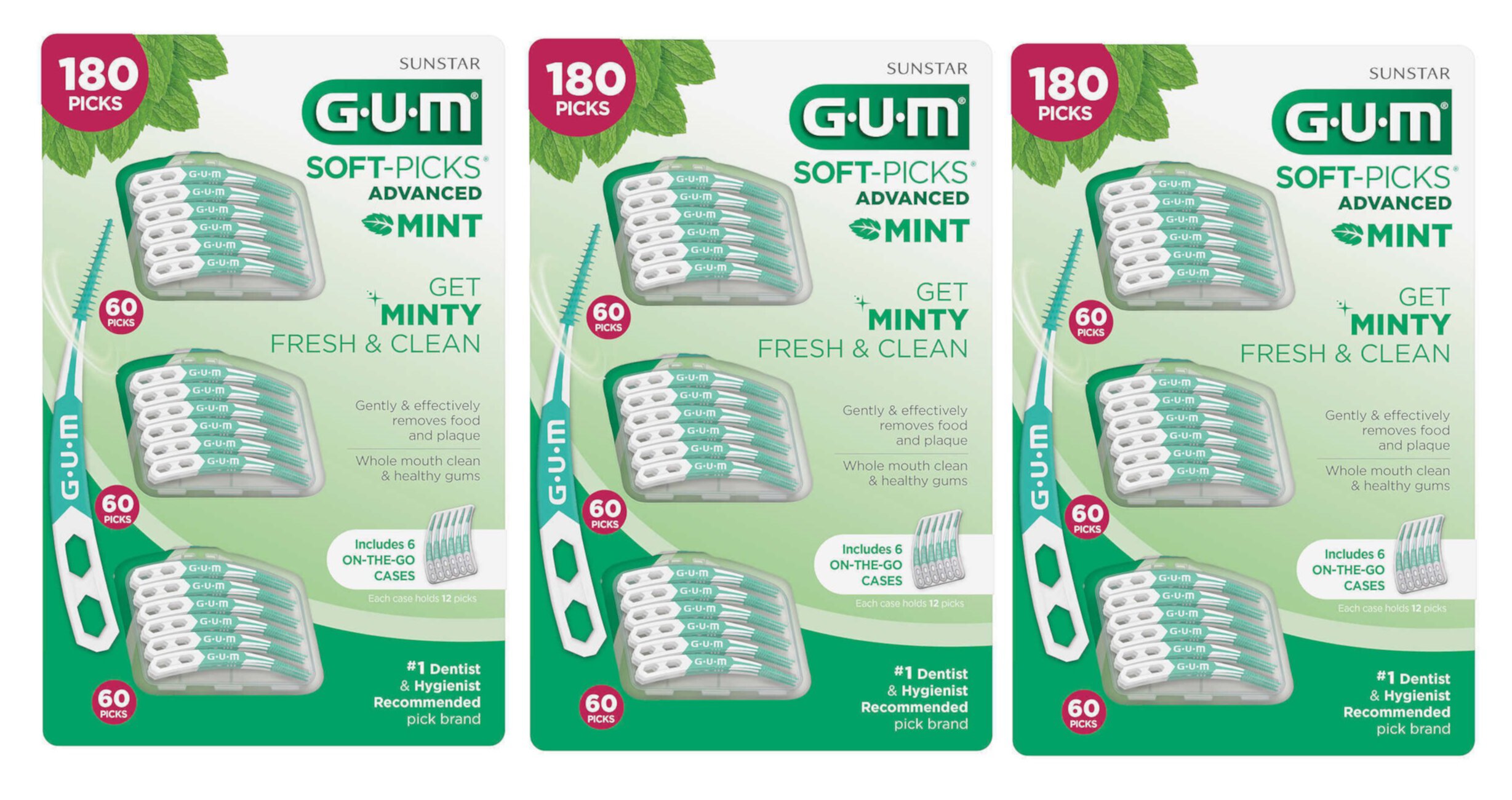 540 Picks, Sunstar Gum Soft-Picks Advanced, Dental Pick Soft Rubber Bristle, Curved Design, Mint GUM