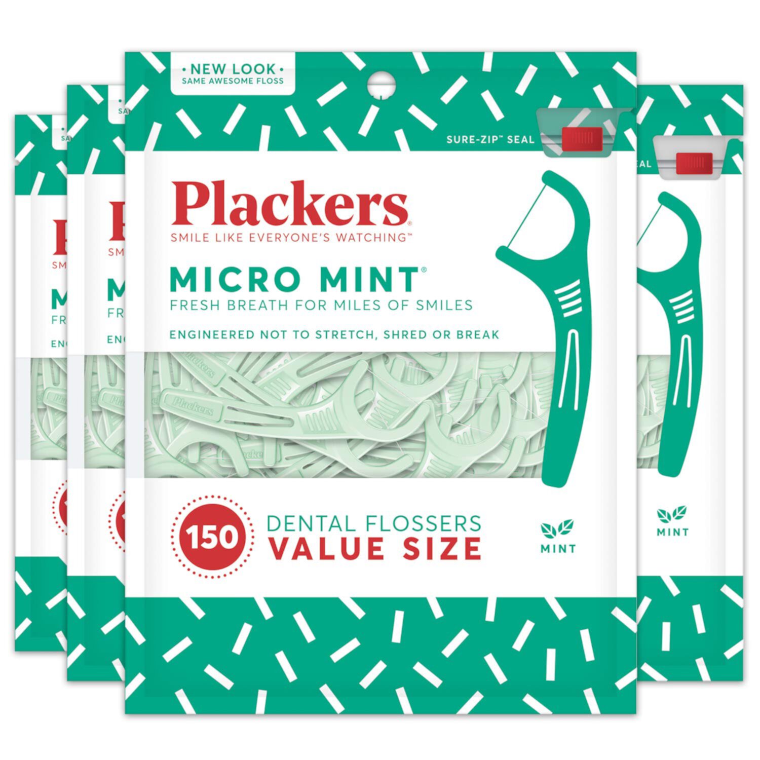 Plackers Dental Floss Picks Micro Mint, 150 Count - 4 Pack Plackers