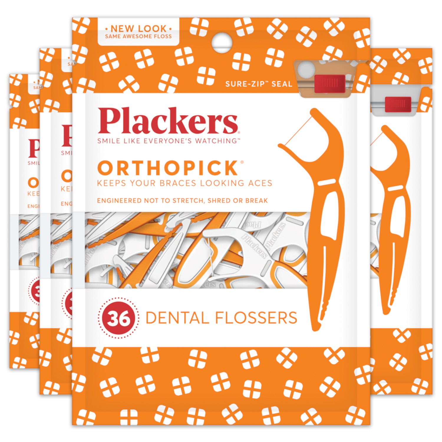 OLD Plackers Orthopick Dental Floss Picks for Braces, 36 Count (Pack of 4) Plackers