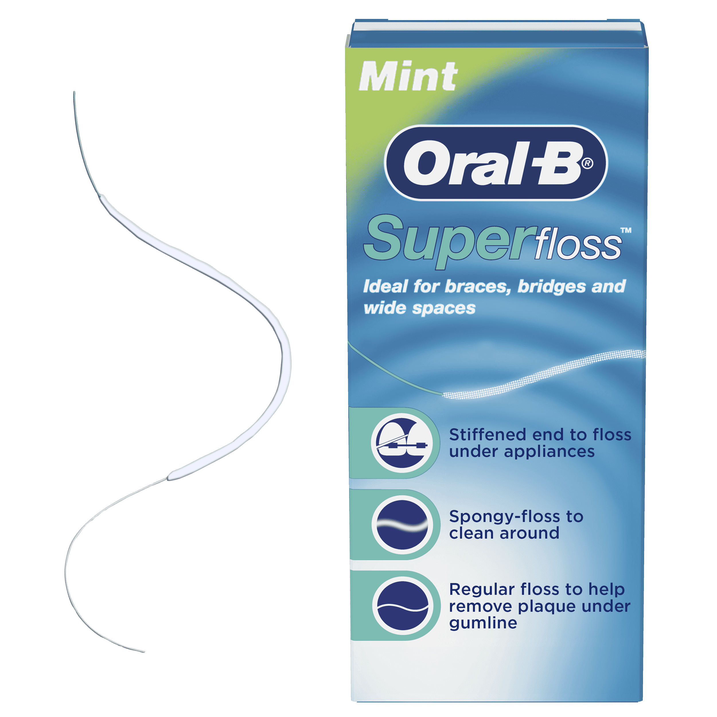 Зубная нить Super Floss, мятный аромат, 50 предварительно нарезанных нитей для ортодонтических аппаратов Oral-B