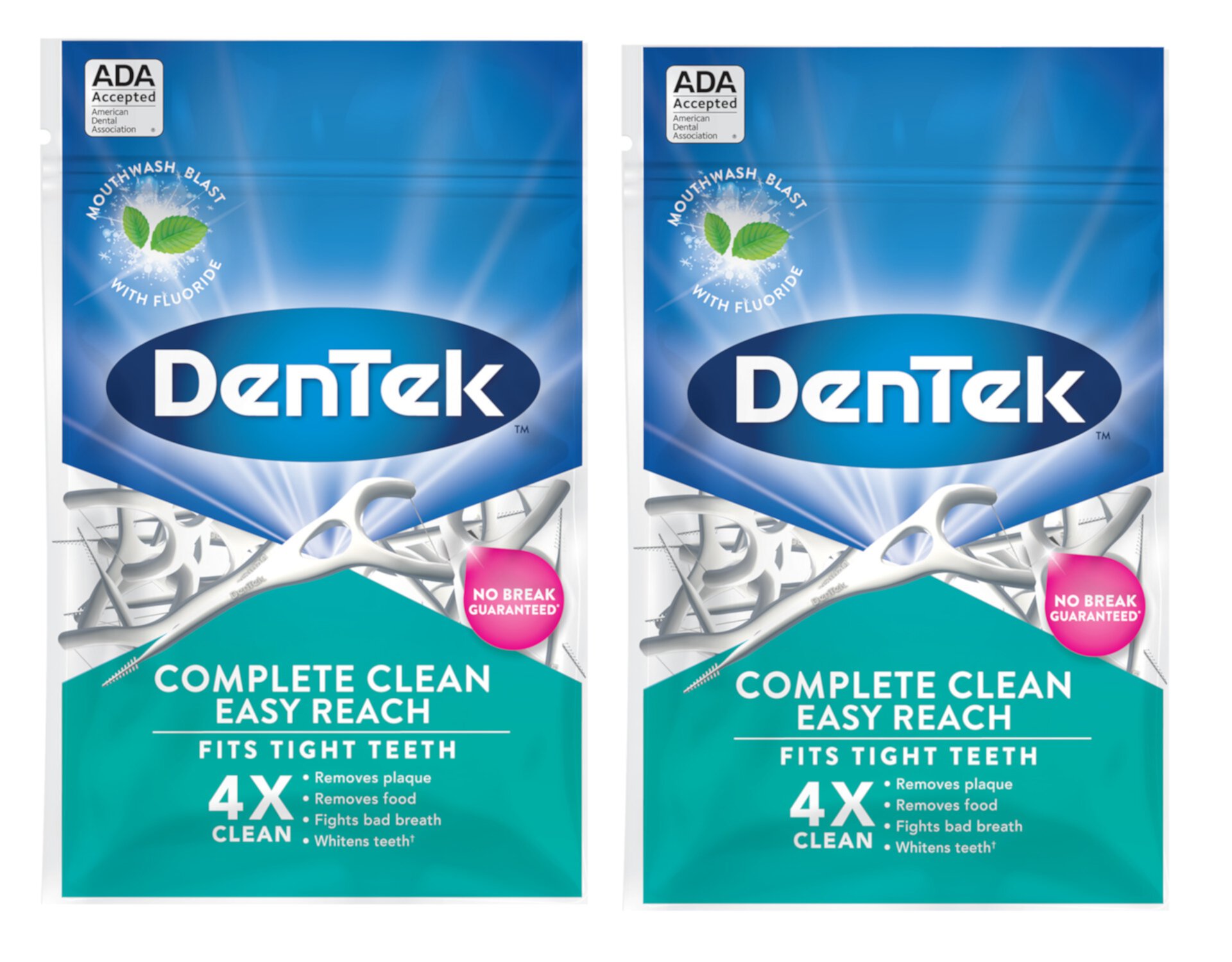 2 Pack - DenTek Complete Clean Mouthwash Blast Angled Floss Picks 75 Each DenTek