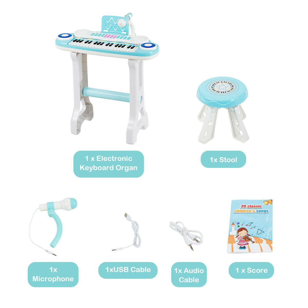 Gymax 37-Key Toy Piano Keyboard w/ Stool Microphone Electronic Organ for Kids GYMAX