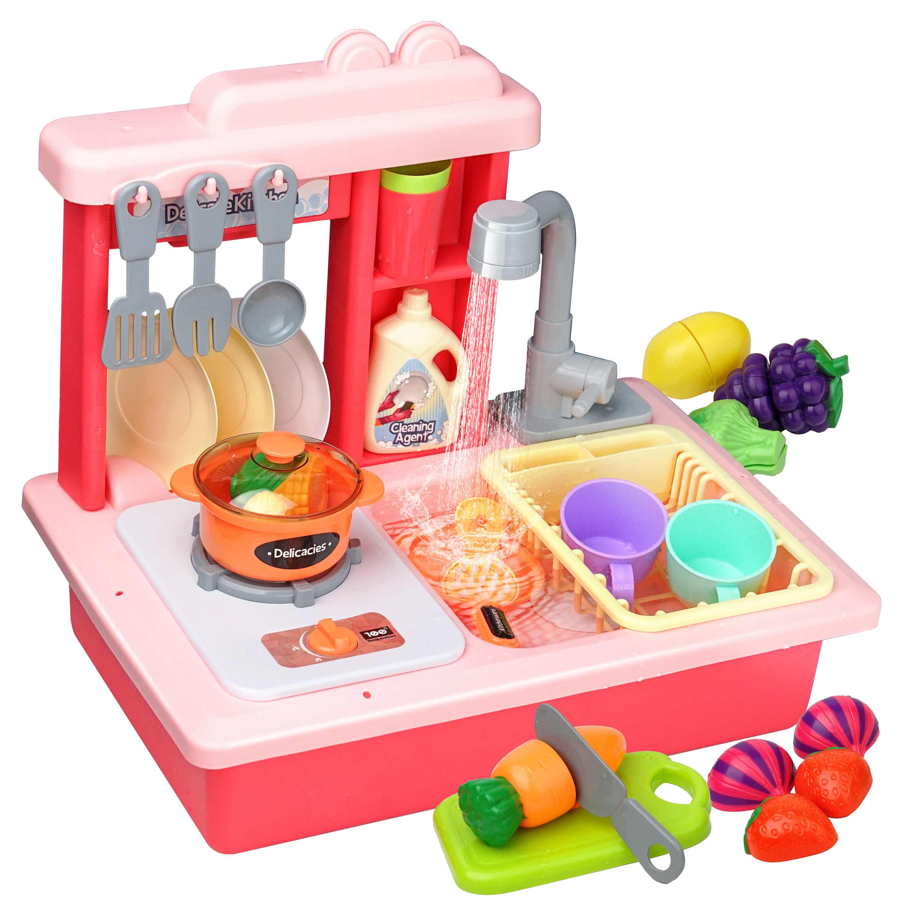 YCFUN Toy Play Sink, Pretend Play Kitchen Sink with Running Water for Kids Girls Boys YCFUN