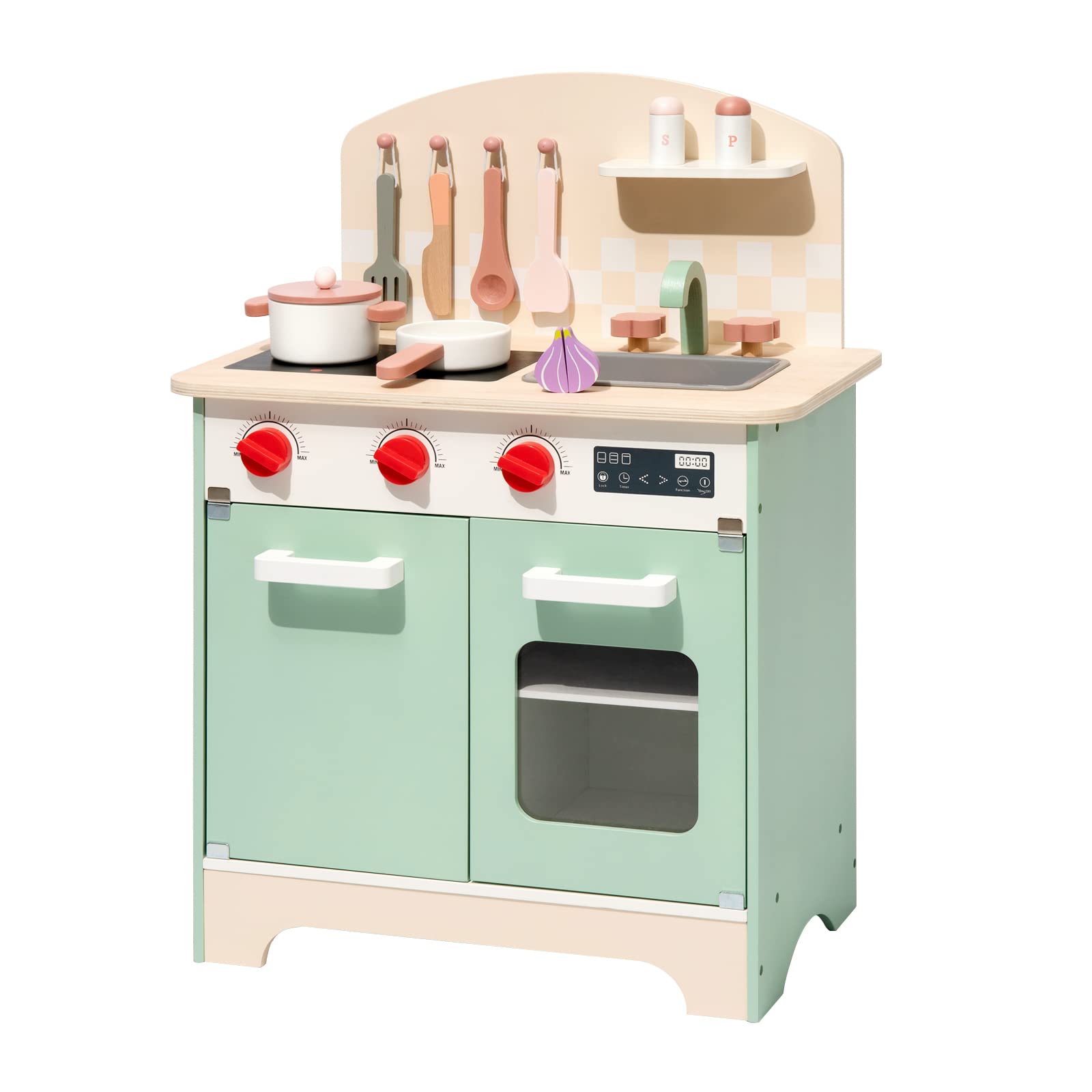 Robud Pretend Play Kitchen Set for Kids,Wooden Kitchen Playset Gift for Toddlers 3+,Green ROBUD