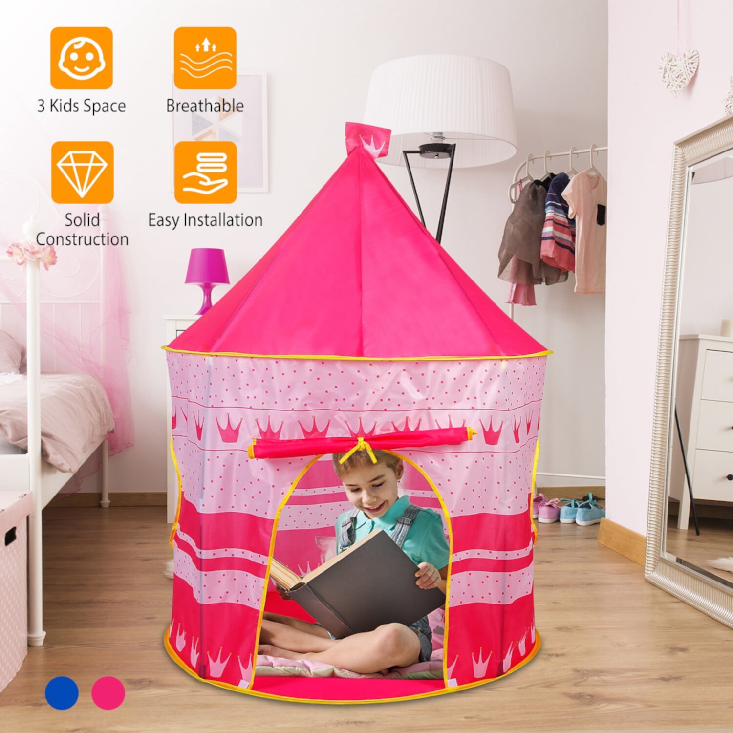 Moclever Kids Play Tent Foldable Pop up Baby Polyester House with Carry Bag Indoor Outdoor Use Pink Moclever