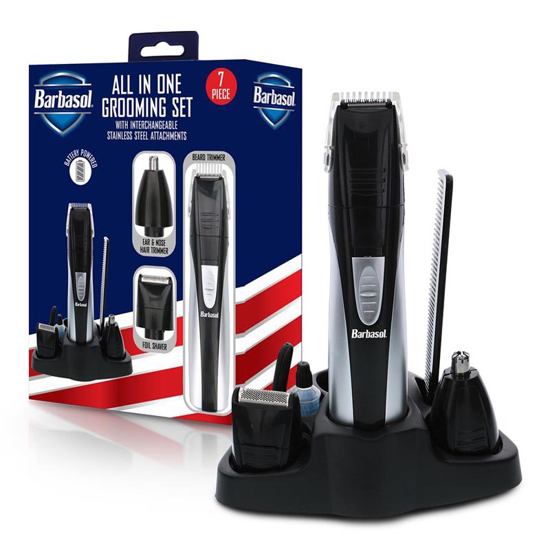 Barbasol Portable Battery Powered All in 1, 7 Piece Beard Grooming Set  Great for Any Male. Barbasol