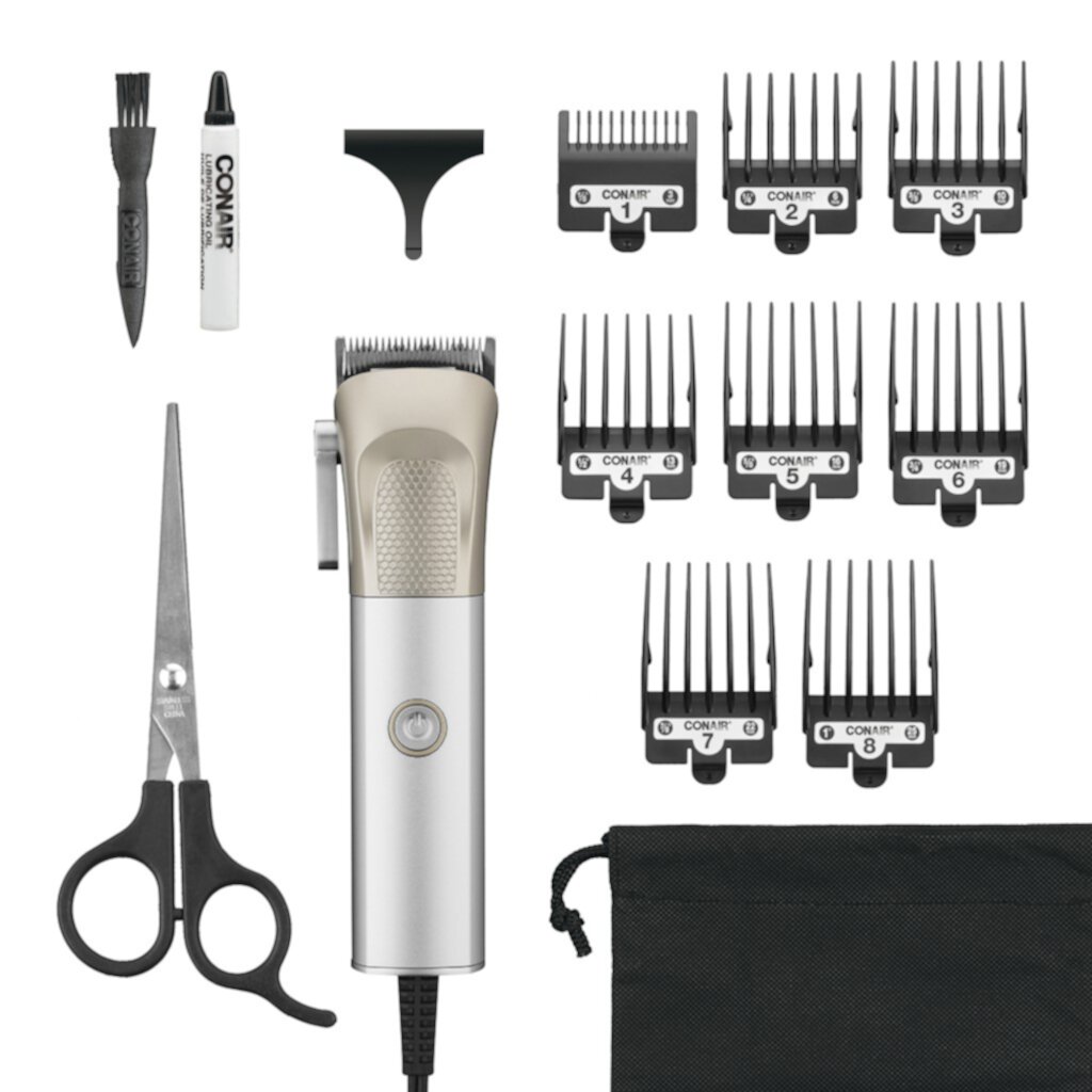 ConairMAN Metalcraft Hair Clippers for Men, 13-Piece Home Hair Cutting Kit with High Performance Professional MetalCraft Clipper HC6000 Conair