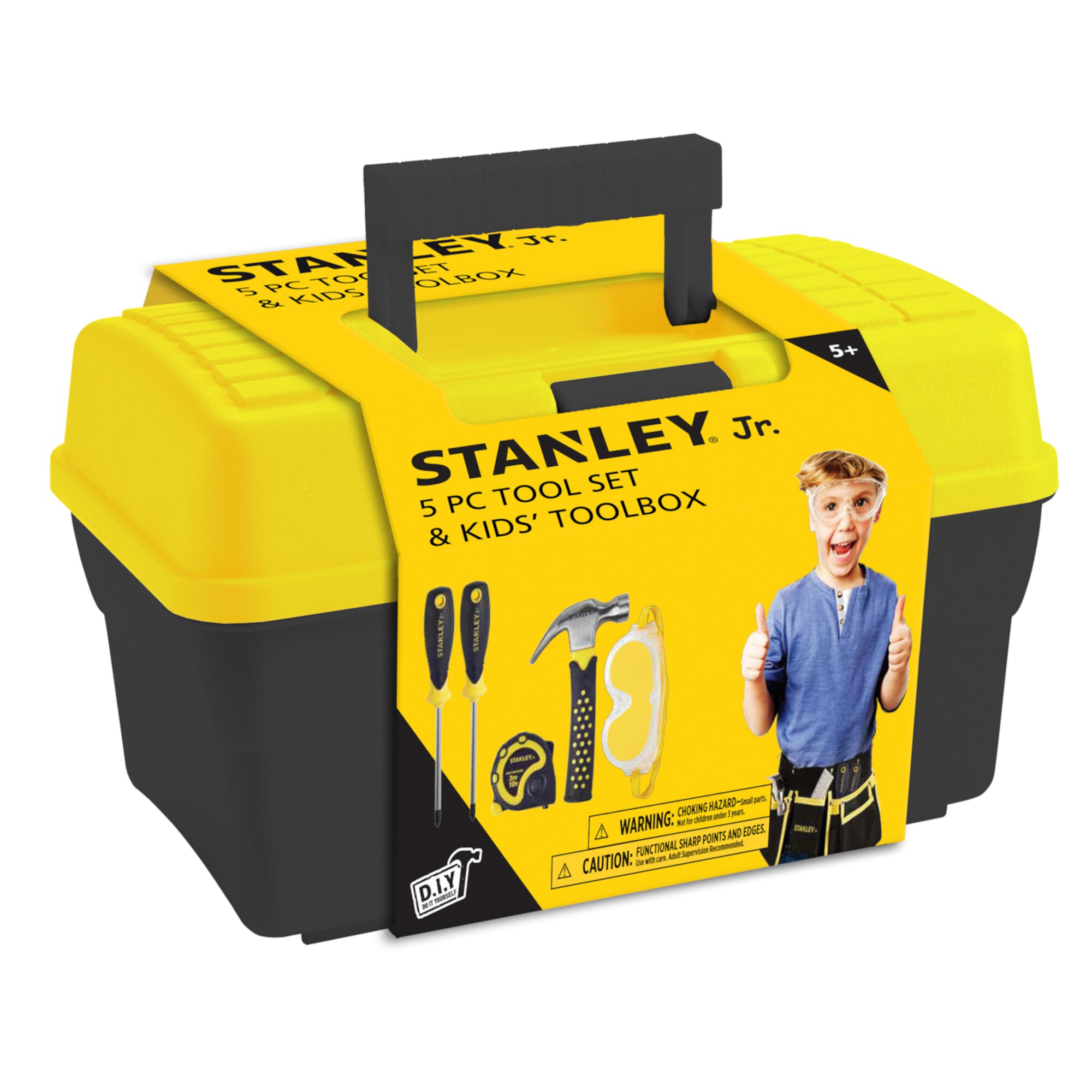 STANLEY Jr. TBS001-05-SY 5-Piece Construction Toy Tool Set with Tool Box STANLEY