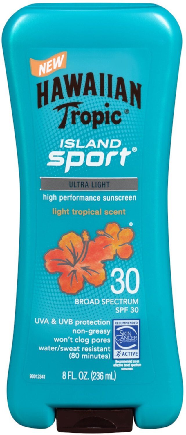 Hawaiian Tropic Island Sport Ultra Light High Performance Suncreen Lotion, Light Tropical Scent SPF 30 8 oz (Pack of 4) Hawaiian Tropic