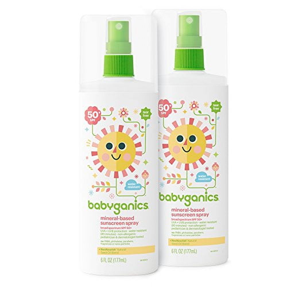 Babyganics Mineral-Based Baby Sunscreen Spray, SPF 50, 6oz Spray Bottle (2 Pack) Babyganics