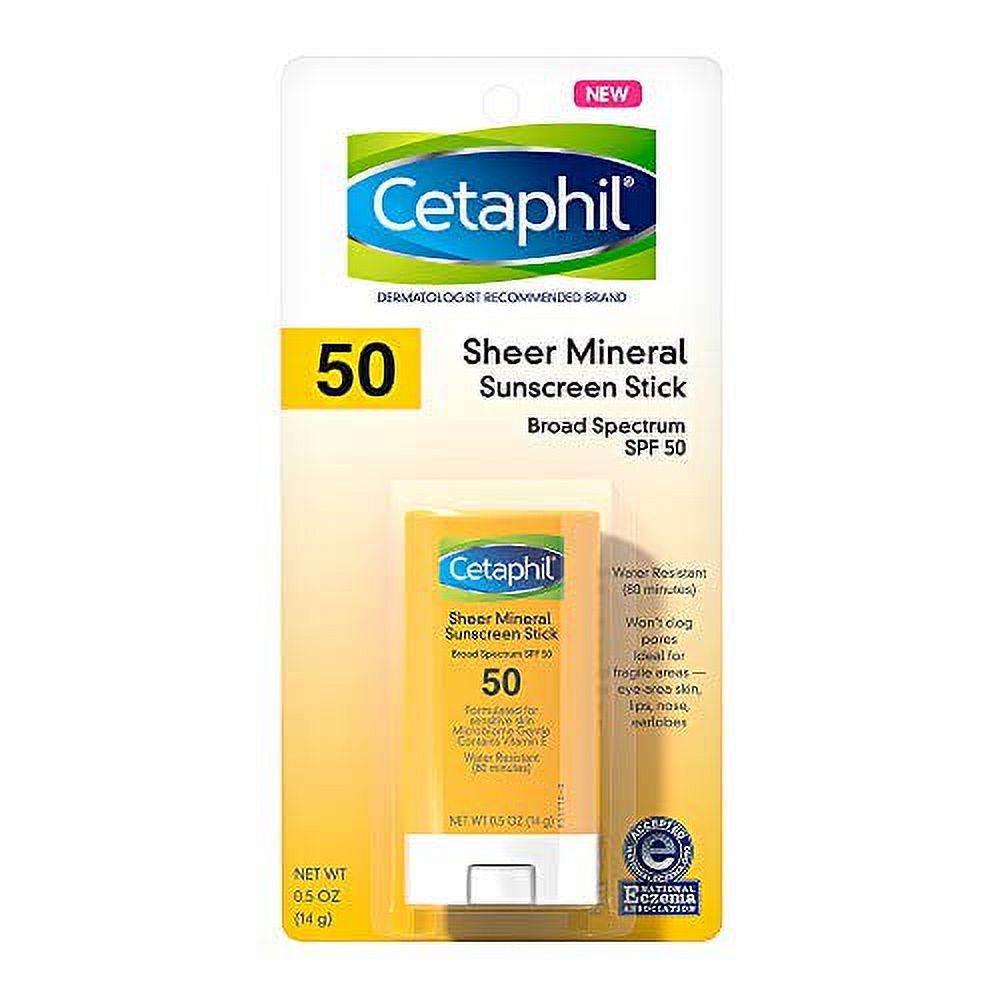 CETAPHIL Sheer Mineral Sunscreen Stick Face 0.5oz | 100% Mineral Sunscreen: Zinc Oxide & Dioxide | Broad 50 | Sensitive Skin | Dermatologist Recommended Brand Cetaphil