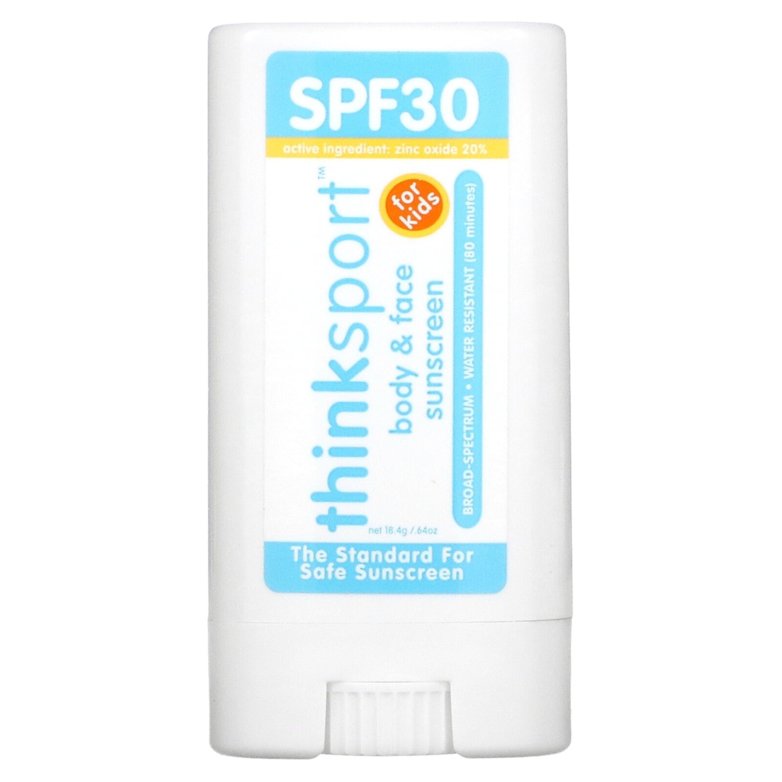 Солнцезащитный детский крем SPF30, 18 г, с 20% оксидом цинка, водостойкий (80 минут) Think