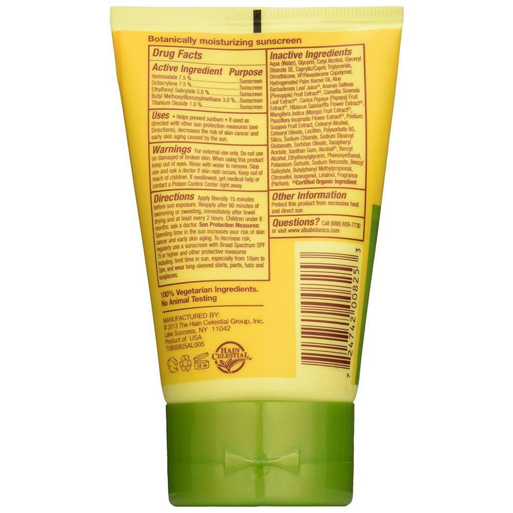 Alba Botanica Hawaiian Sunscreen, Soothing Aloe Vera SPF 30 4 oz (Pack of 4) Alba Botanica