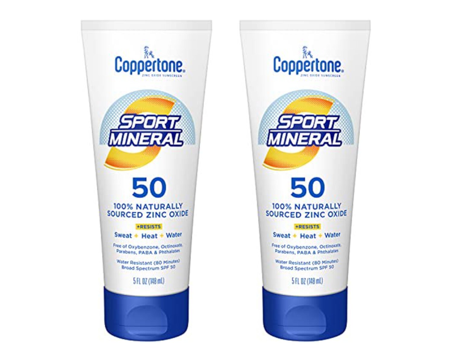 Coppertone SPORT Sunscreen Lotion SPF 50, Zinc Oxide Mineral Sunscreen, Water Resistant Body Sunscreen SPF 50, 5 Fl Oz, 2 Pack Coppertone