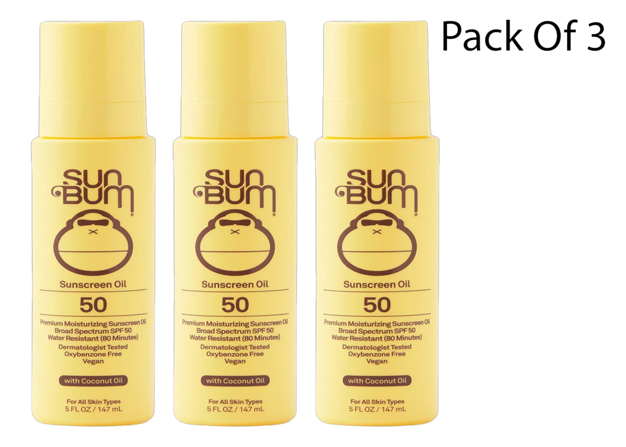 Sun Bum Original SPF 50 Sunscreen Oil Vegan and Reef Friendly 5 oz (Pack Of 3) Sun Bum