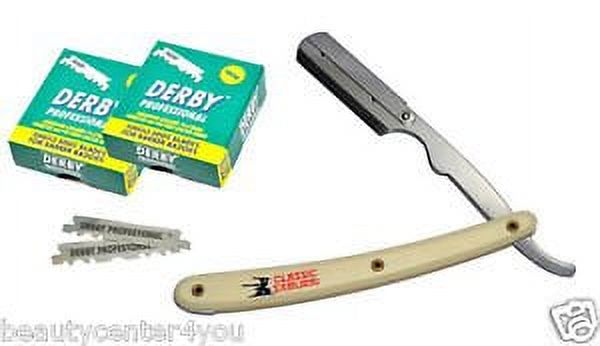 Classic Samurai Stainless Steel Professional Barber Straight Edge Razor with 200 Derby Single Edge Razor Blades (Cream) Classic Samurai