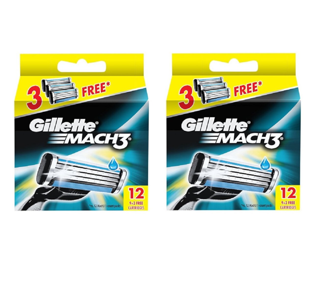 Gillette Mach3 Refill Razor Blade Cartridges, 12 Count (Pack of 2) + Makeup Blender Stick, 12 Pcs Gillette