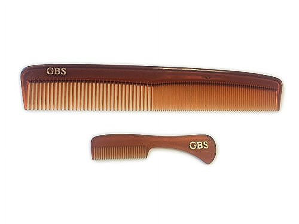 2 Pack Tortoise Comb set (1) 7" Coarse/Fine Toothed Dressing Comb (1) 3 3/8" All Fine Pocket Moustache and Beard Comb G.B.S