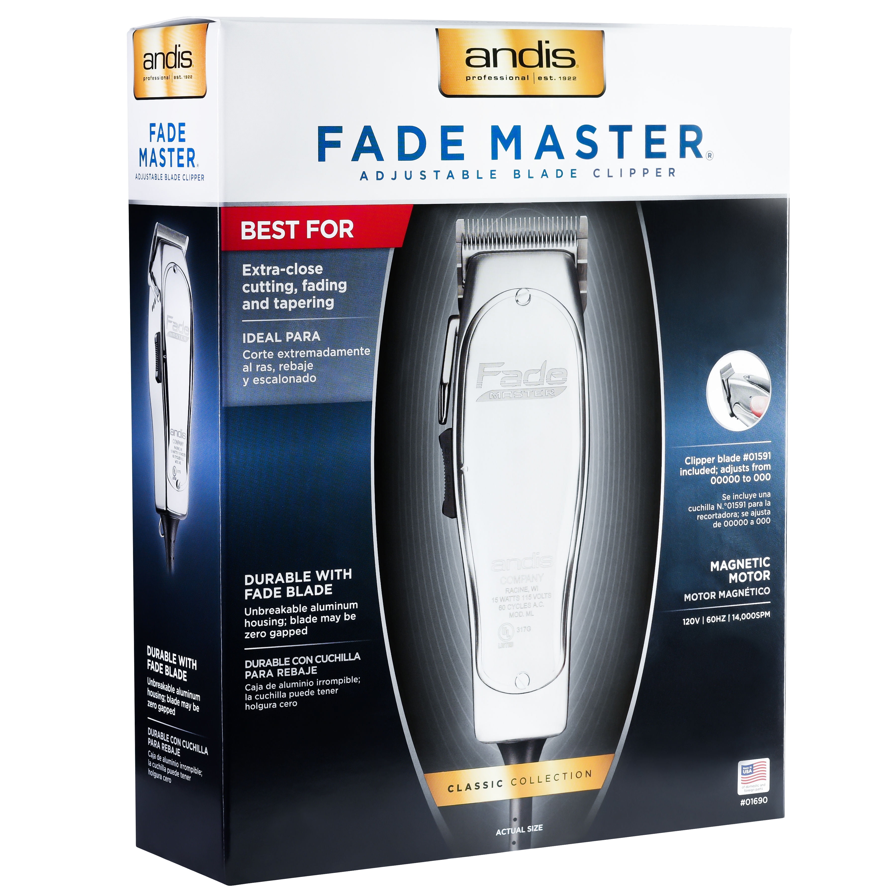 Andis Fade Master Clipper 01690 And a set of 9 Nano DOUBLE Magnet Combs Guards 01410 & 01415 Andis