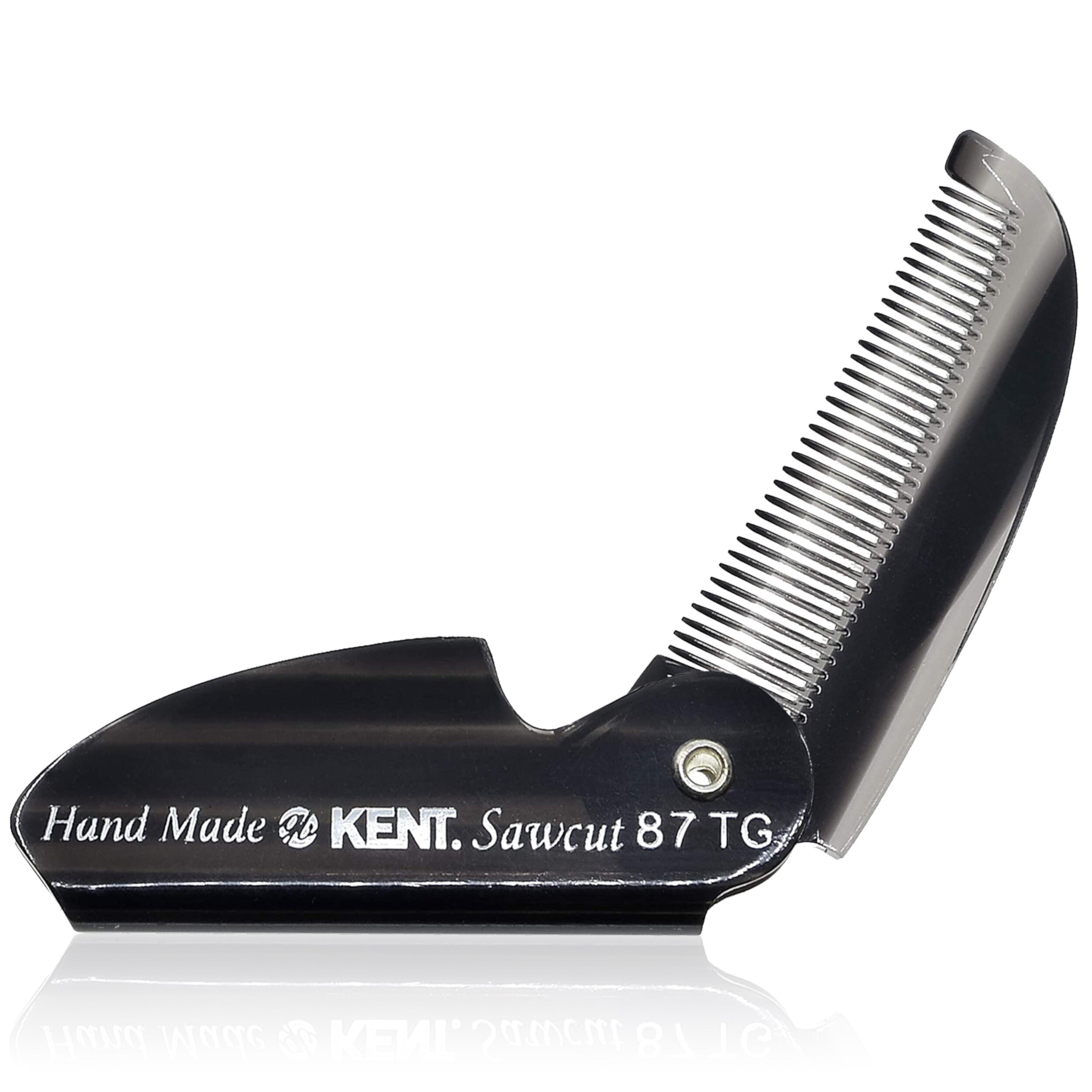 Kent 87T Handmade Folding Pocket Comb for Men, Fine Tooth Hair Comb Straightener for Everyday Grooming Styling Hair, Beard or Mustache, Use Dry or with Balms, Saw Cut Hand Polished, Made in England Kent