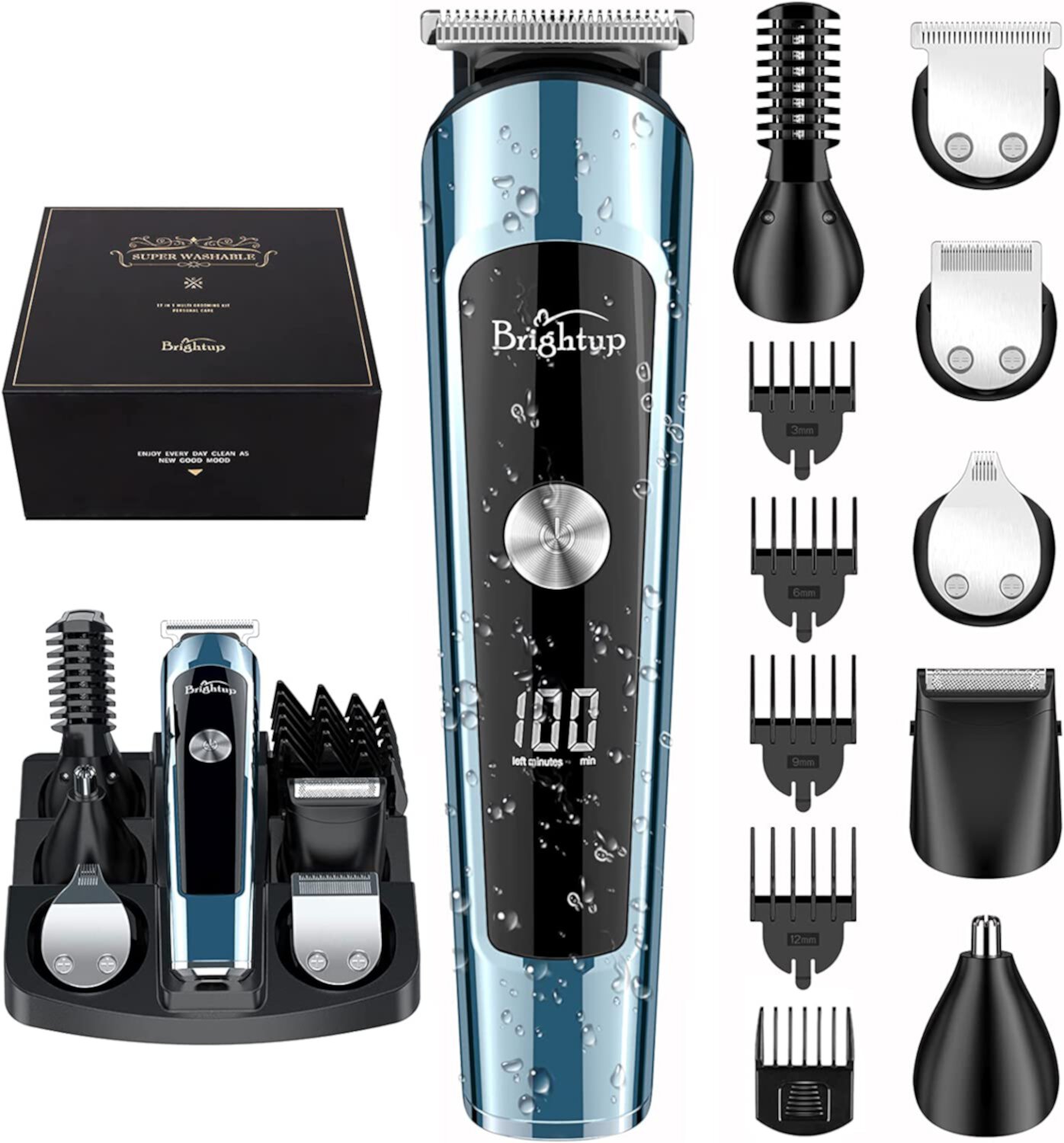 Men's Hair Clippers, 16-in-1 Grooming Kit with Cordless Electric Beard Trimmer, Hair Trimmer for Mustache, Body, Facial, Nose Hair Cutting IPX7 Waterproof Perfect Gifts for Men FK-8788T Brightup