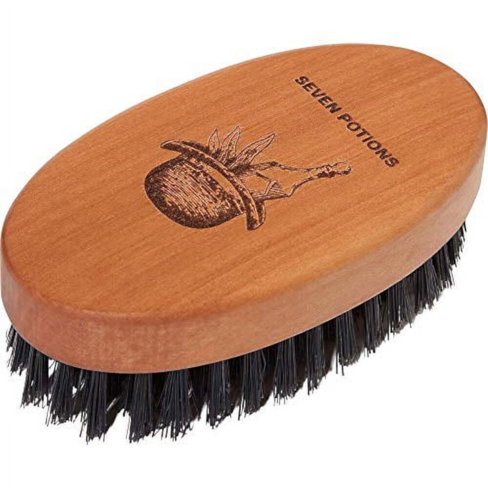 Seven Potions Beard Brush For Men With 100% First Cut Boar Bristles. Made in Pear Wood With Firm Bristles To Tame and Soften Your Facial Hair Seven Potions