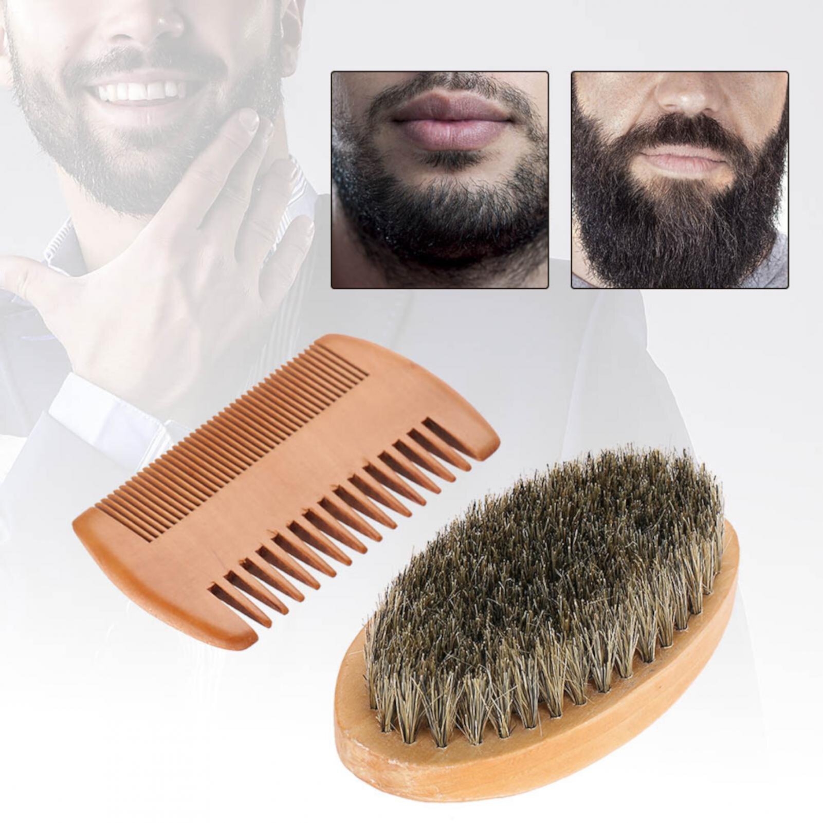 WALFRONT Men Beard Mustache Oval Brush + Comb Facial Beard Shaving Cleaning Grooming Kit, Mustache Brush, Facial Beard Brush Faginey