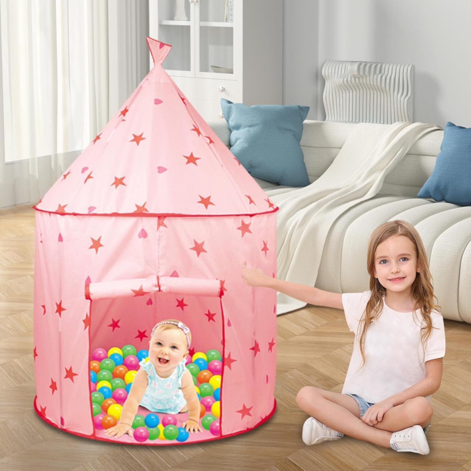 Children Play Princess Tent Pink - Tent for Girl Castle Indoor/Outdoor Foldable with Carry Case Spoway