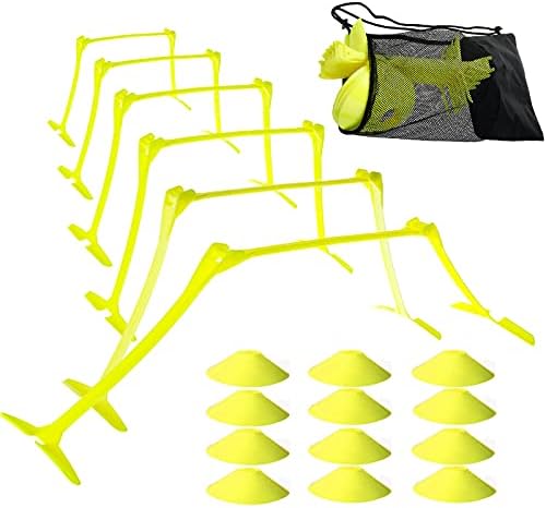 Yaegoo Pro 6 Pcs Adjustable Hurdles and 12 Pcs Speed Cones Set - Adjustable Height 6" 9" 12" for Soccer, Plyometric Speed Training, Carry Bag Included Yaegoo