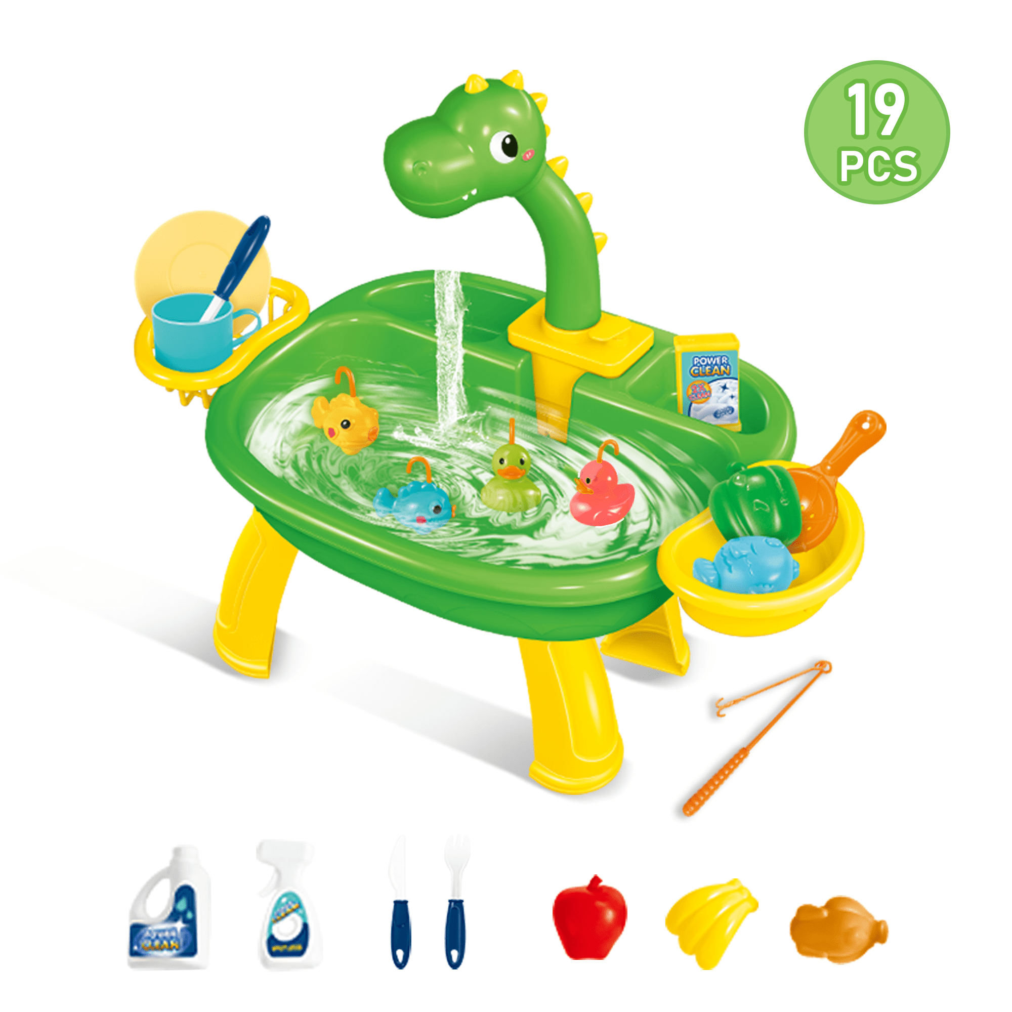 Richgv Pretend Play Kitchen Sink Toys Fishing Toys, 19PCS Electric Pool Fishing Toys with Running Water Kids Role Play Dinosaur Toys for Kids 3 4 5 6 Years Richgv