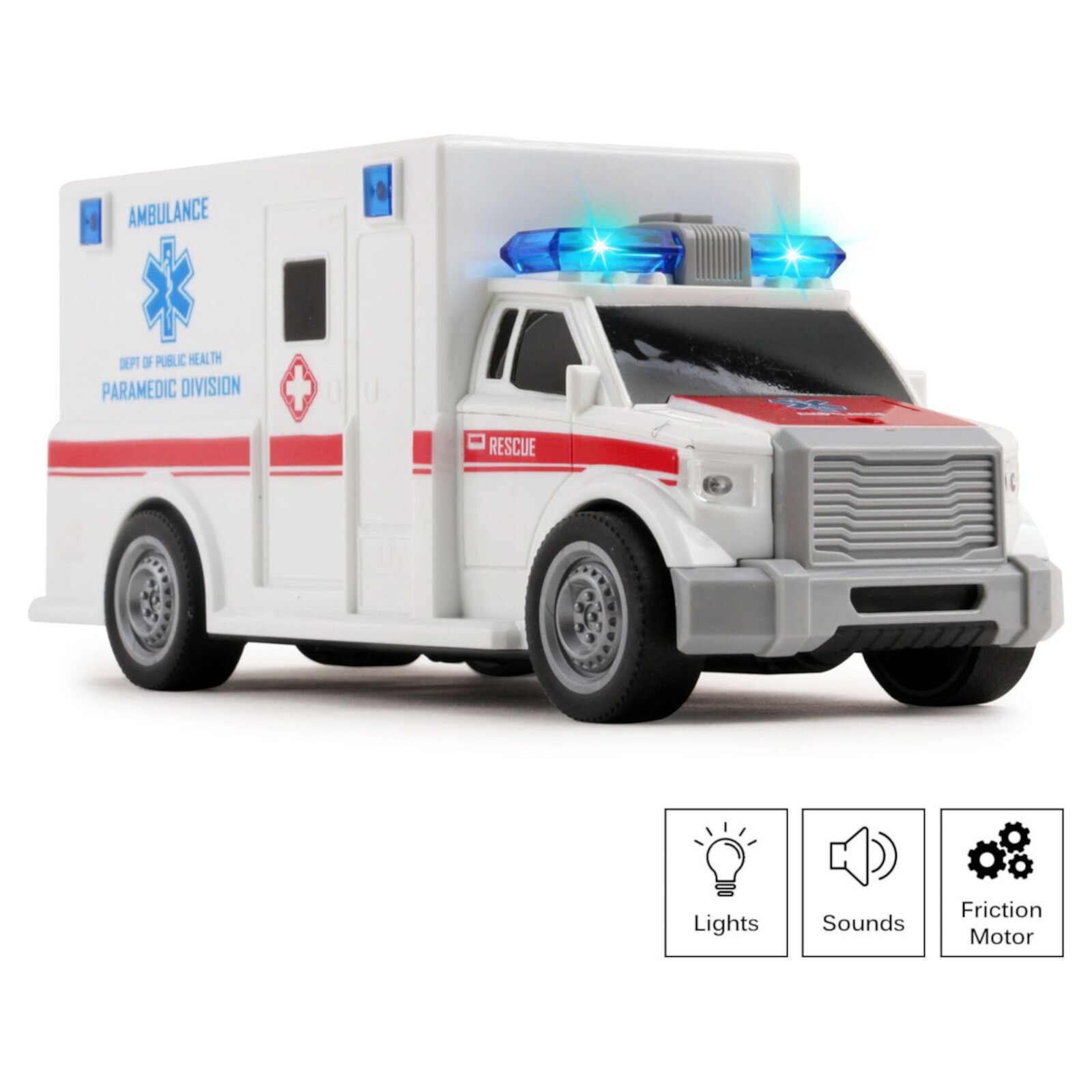 Vokodo Ambulance Rescue Truck Push And Go With Lights And Sounds Friction Powered Car Kids Medical Transport Emergency Vehicle Durable Toy Pretend Play Van Great Gift For Children Boys Girls Toddlers Vokodo