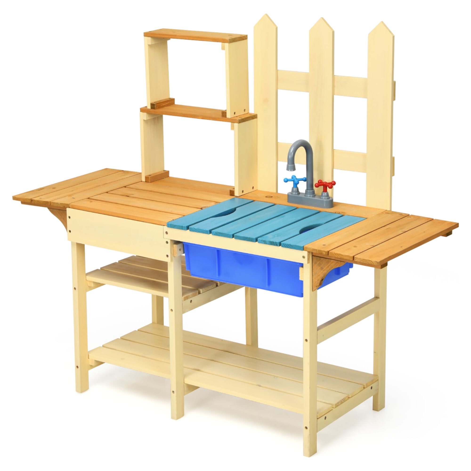 Costway Kid's Wooden Mud Kitchen Pretend Cook Playset Toy For Children Costway