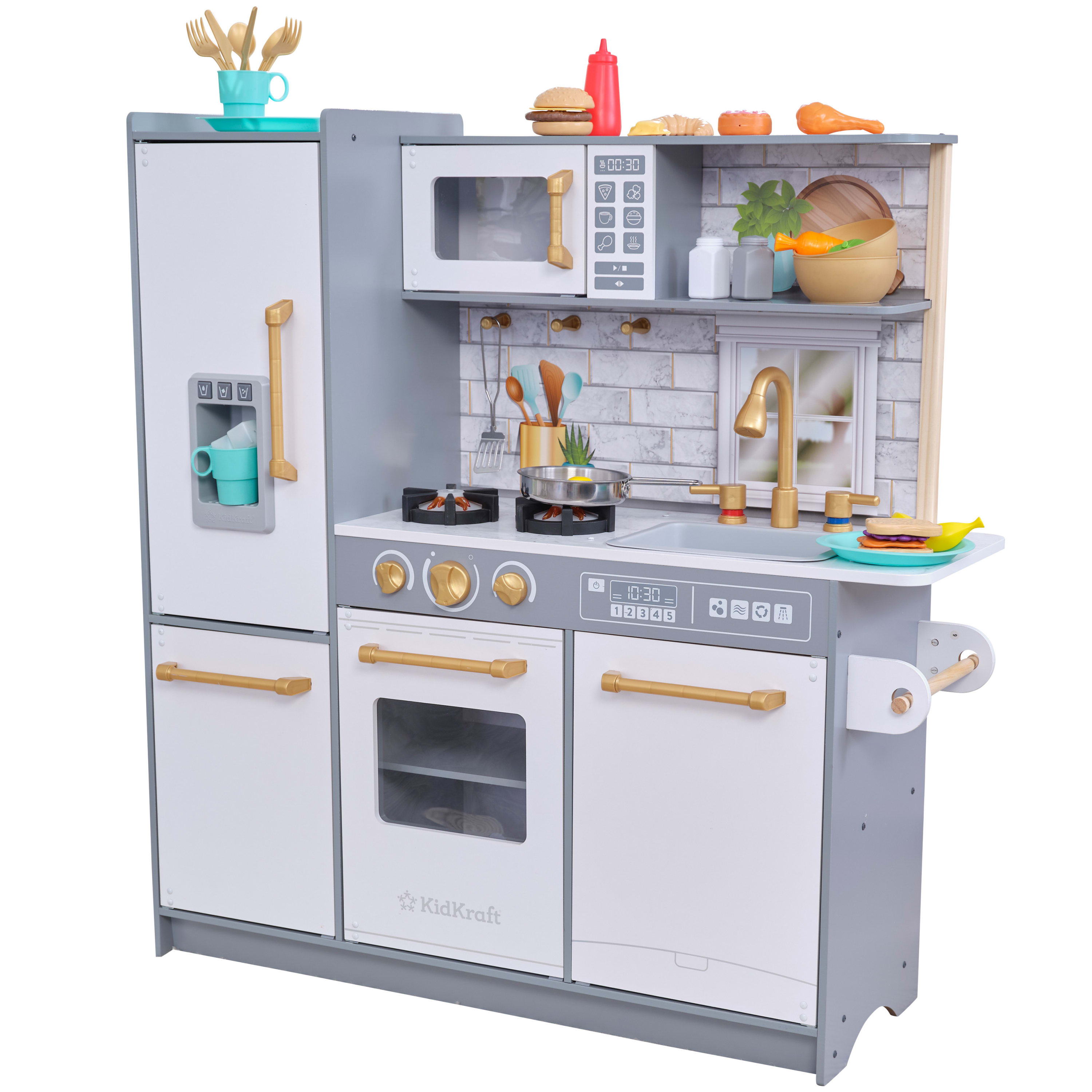 KidKraft Let's Make a Meal Wooden Play Kitchen for Kids with 36 Accessories, Gray KidKraft