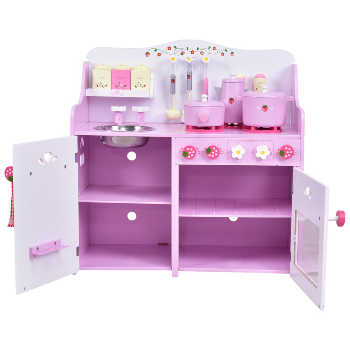 Topbuy Kids Wooden Kitchen Lovely Pretend Cooking PlaySet for Toddler Topbuy