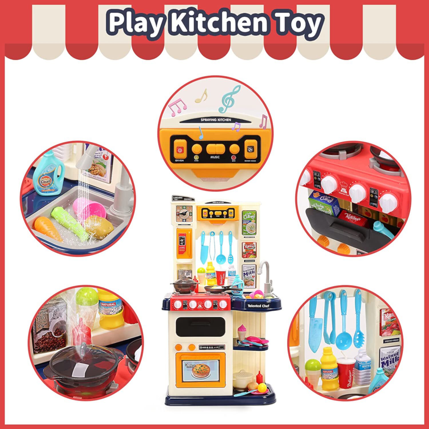 RUVINCE Kids Kitchen Playset for Toddler with Chef, Play Kitchens, Blue, Plastic RUVINCE