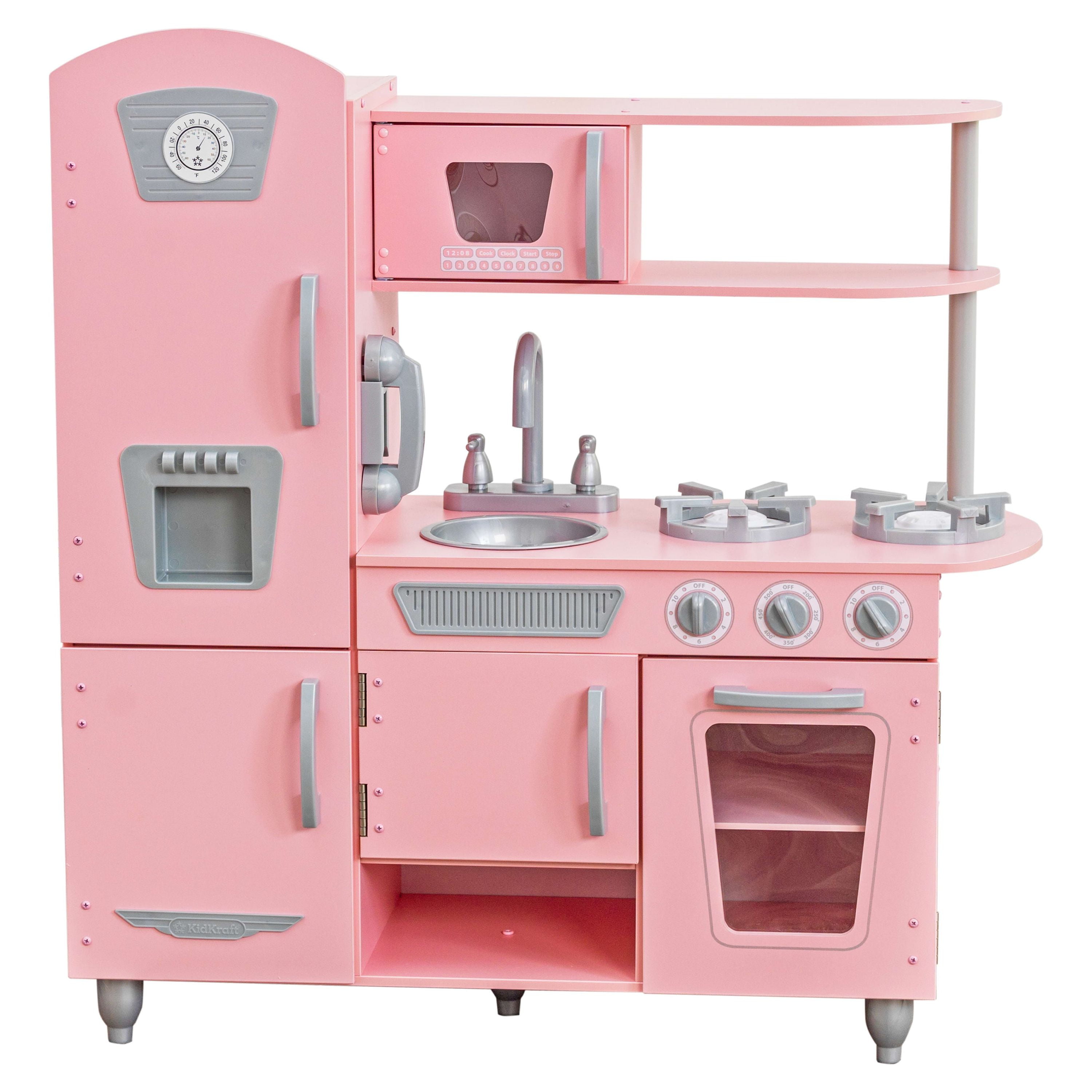 KidKraft Pink Vintage Wooden Play Kitchen with Pretend Ice Maker and Play Phone KidKraft