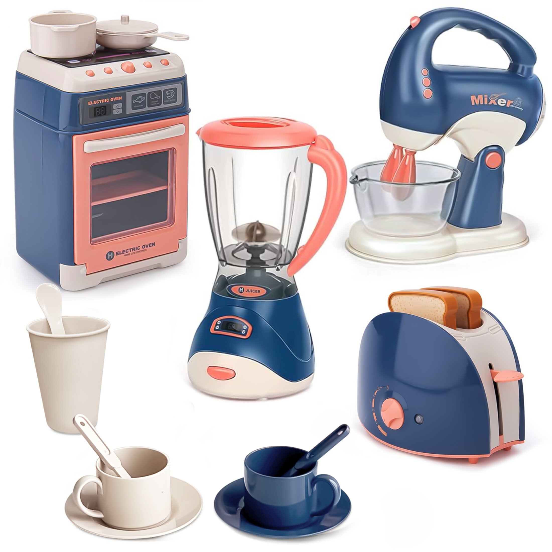 Kid Odyssey Play Kitchen Set, 4Pcs Toy Kitchen Appliance with Realistic Lights and Sounds, Blue Kid Odyssey