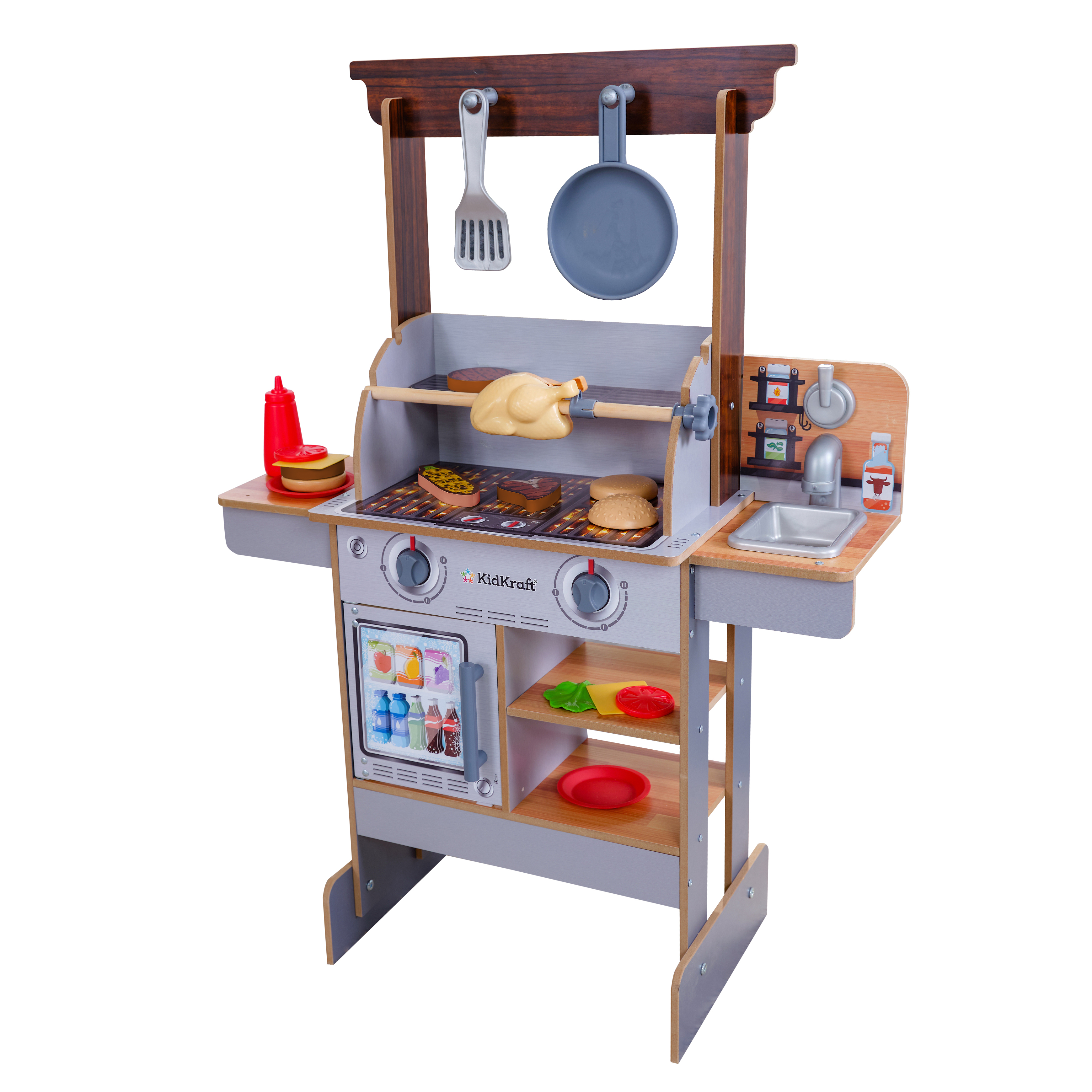 KidKraft Spin & Reveal Wooden Grill & Play Kitchen with Water-Reveal Food & 21 Accessories KidKraft